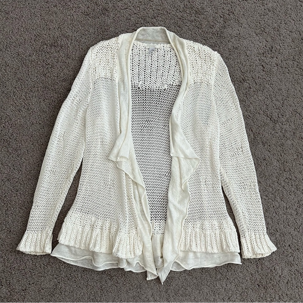 Chico's Open Front Ruffle Trim Open Front Knit Womens 2 (L/12)